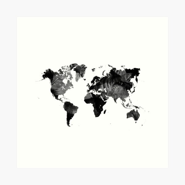 Black White World Map Wall Art Redbubble