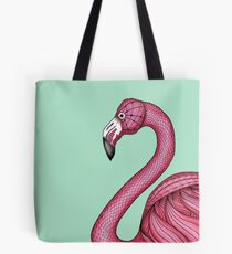 Pink Flamingo on Turquoise Background Tote Bag