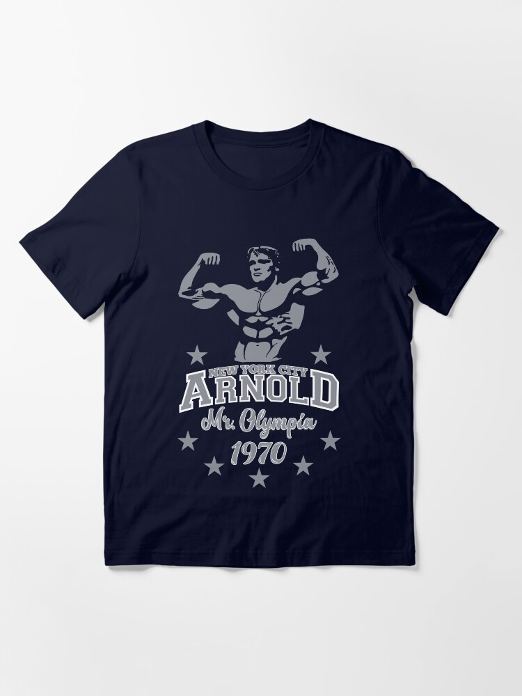 Vintage 1976 Mr. Olympia Arnold Schwarzenegger T-Shirt - 70s IFBB Bodybuilding Champion Blue Bar Tee - Made in USA - good M Short Men's