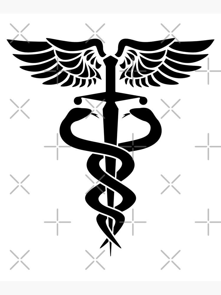 Caduceus medical symbol with snakes sword and wings by hobrath