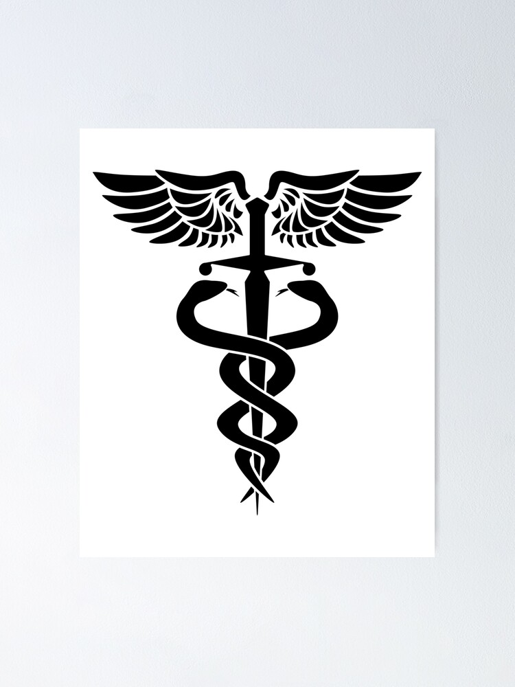 Alternate view of Caduceus medical symbol with snakes sword and wings Poster