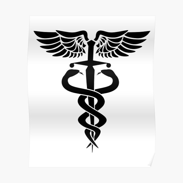 Caduceus medical symbol with snakes sword and wings Poster