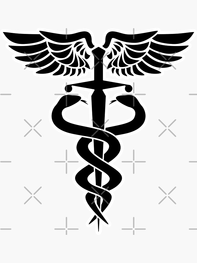 Caduceus medical symbol with snakes sword and wings by hobrath