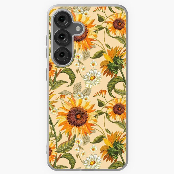 Item preview, Tournesols années 70 vintage motif rétro doré, fleurs jaunes et orange designed and sold by chrissyink.