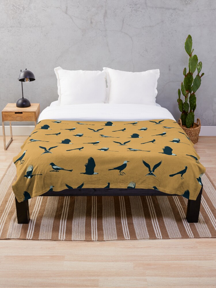 Just Winging It Blue And Yellow Bird Print Throw Blanket By