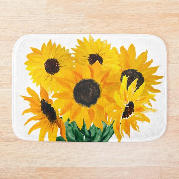 Painted sunflower bouquet Bath Mat