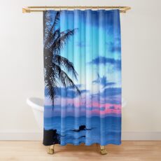 Tropical Island Pretty Pink Blue Sunset Landscape Shower Curtain