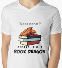 Bücherwurm? Bitte, ich bin ein Buchdrache. T-Shirt mit V-Ausschnitt für Männer