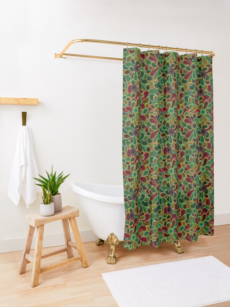 Alternate view of Flowers with stained glass style Shower Curtain