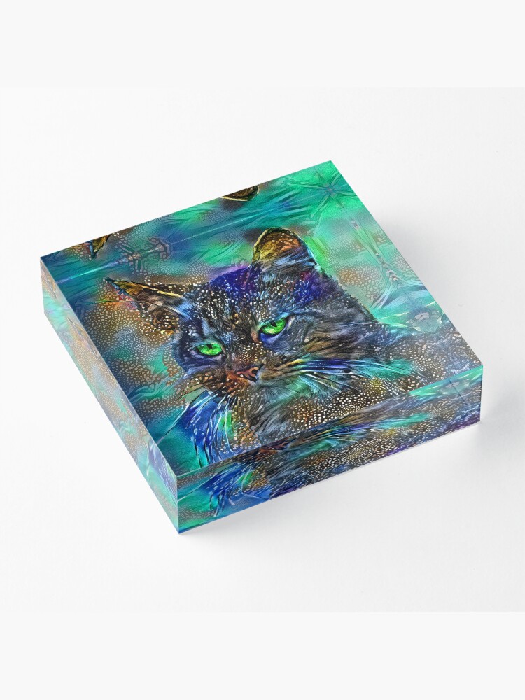 Alternate view of Artificial neural style Starry night wild cat Acrylic Block