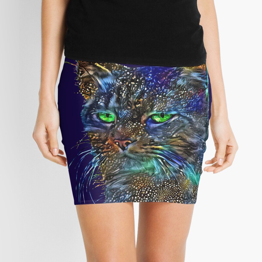 Artificial neural style Starry night wild cat Mini Skirt