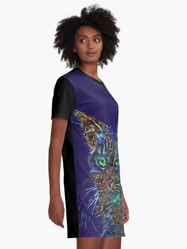 Alternate view of Artificial neural style Starry night wild cat Graphic T-Shirt Dress