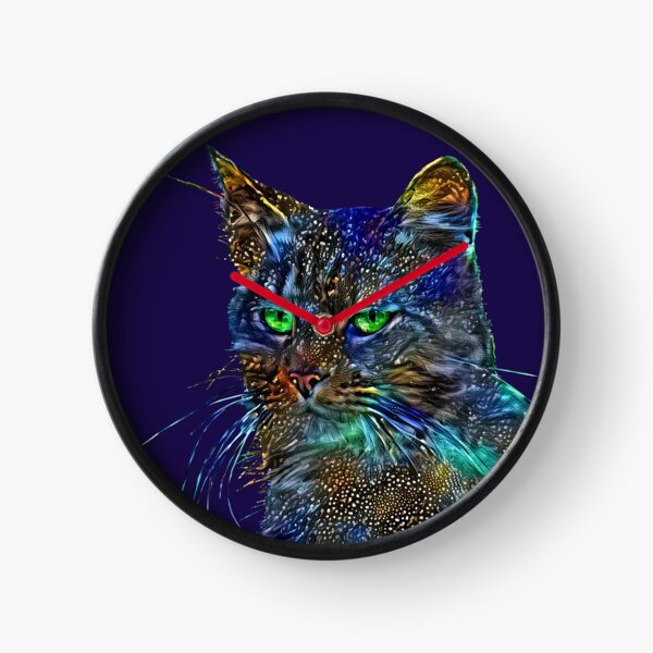 Artificial neural style Starry night wild cat Clock