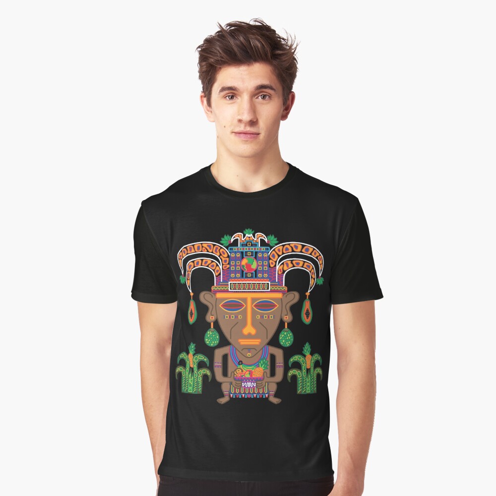 MUISCA CHIBCHA COLOMBIA FRUIT INDIAN MASK - full colour Graphic T-Shirt
