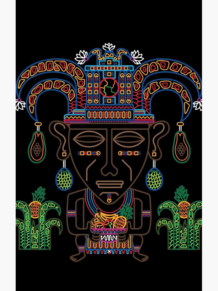 MUISCA CHIBCHA COLOMBIA FRUIT INDIAN MASK - linework by intenzaesthetic