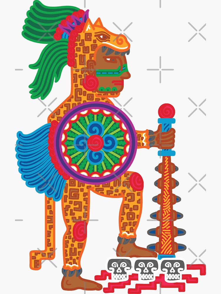 AZTEC MEXICO CODEX JAGUAR WARRIOR WITH SHIELD AND MACAHUITL - full colour by intenzaesthetic