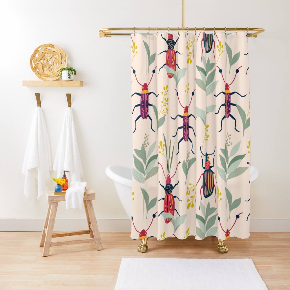Summer Bugs #illustration #pattern Shower Curtain