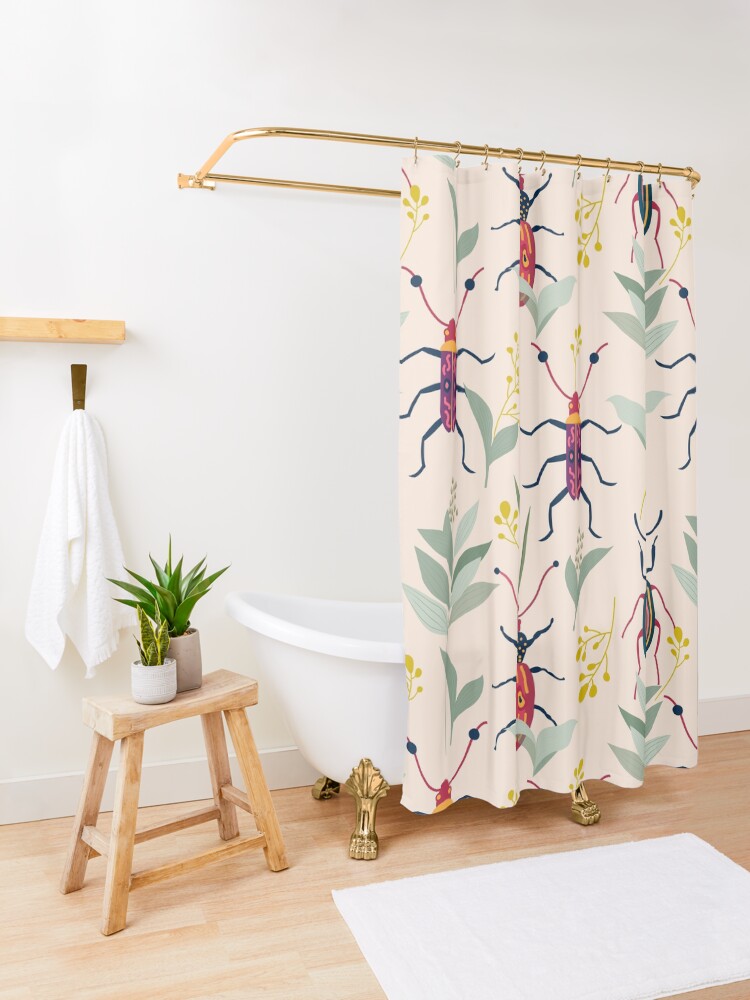 Alternate view of Summer Bugs #illustration #pattern Shower Curtain