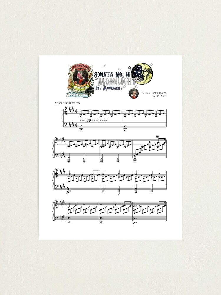 Beethoven Piano Sonata No 14 Moonlight 1st Movement Music Sheet Photographic Print By Animalcomposers Redbubble