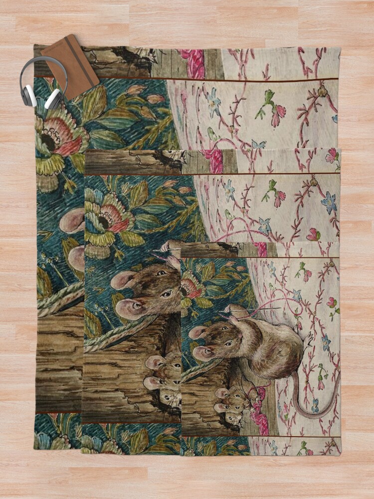 Alternate view of The Mice at Work.Threading the Needle. Beatrix Potter. Throw Blanket