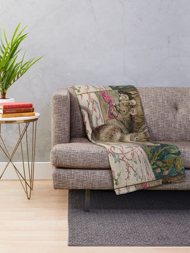 Alternate view of The Mice at Work.Threading the Needle. Beatrix Potter. Throw Blanket