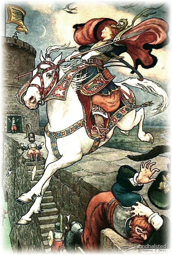 SHE PUT HER GOOD STEED TO THE WALLS AND LEAPT LIGHTLY OVER THEM from the story HOW STAVR THE NOBLE WAS SAVED BY A WOMAN’S WILES in The Russian Story Book by johndhalsted