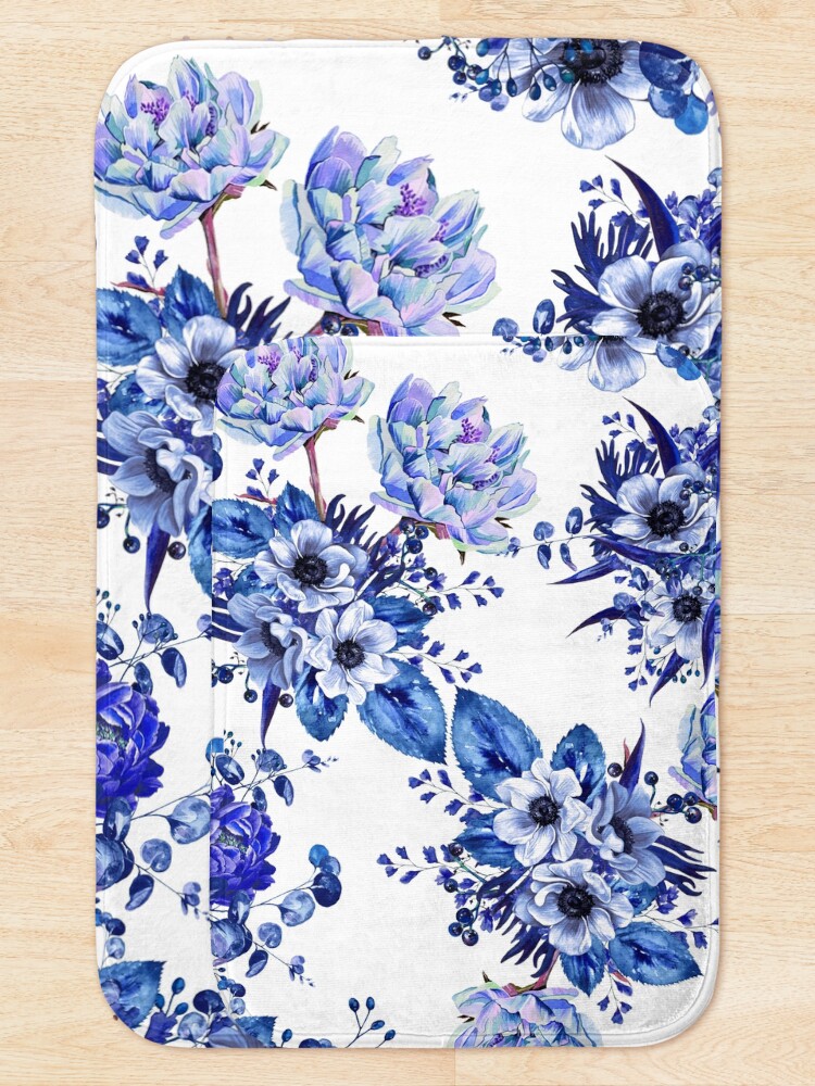 Alternate view of Blue Floral Design Bath Mat