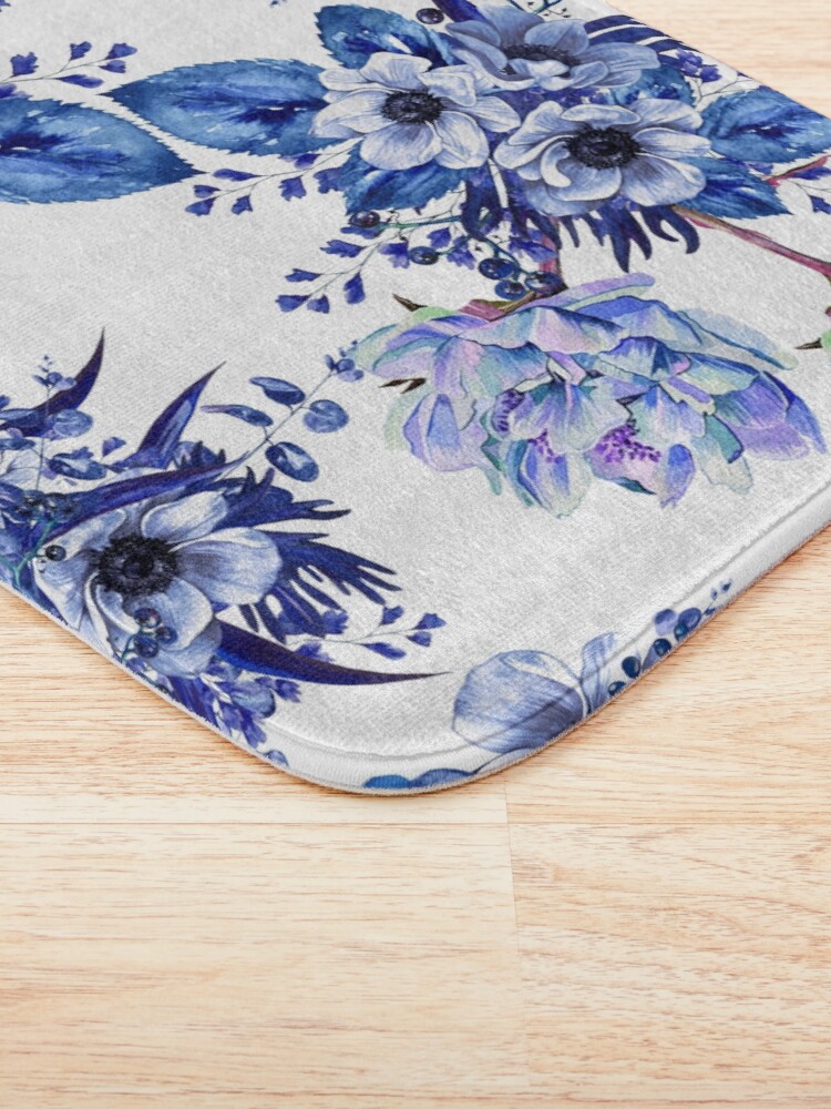Alternate view of Blue Floral Design Bath Mat