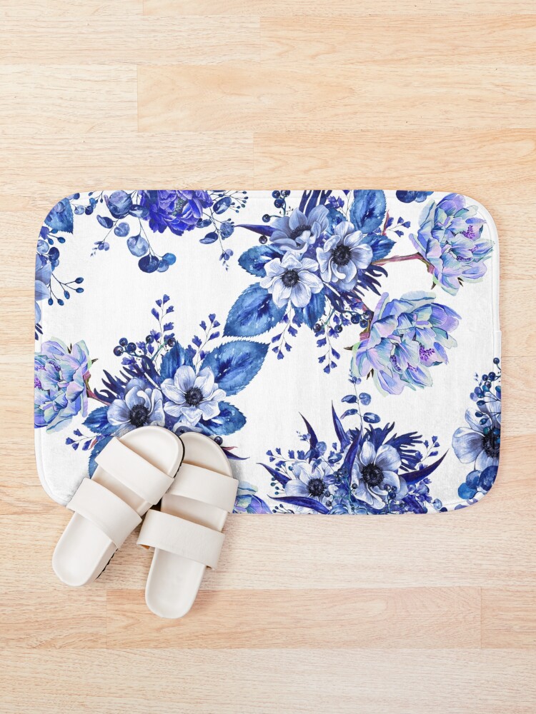 Alternate view of Blue Floral Design Bath Mat