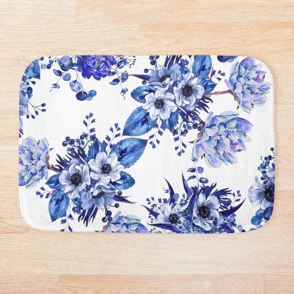 Blue Floral Design Bath Mat