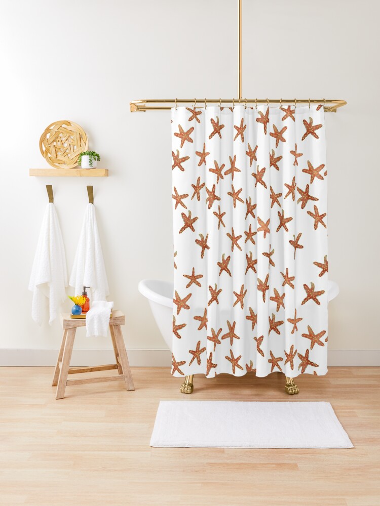 Aqua Coral And Gold Starfish Hand Painted Watercolor Shower Curtain By Podartist Redbubble