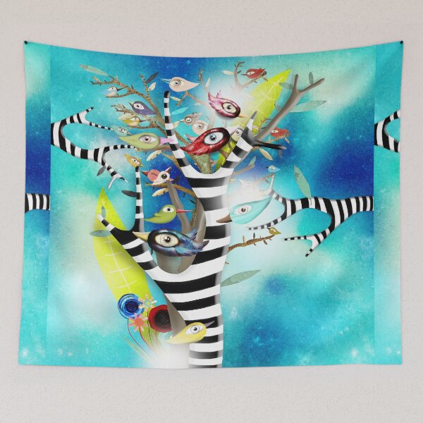 Item preview, We'll work it out - Rupydetequila Birds Striped Tree Gradient Blue Sky designed and sold by rupydetequila.