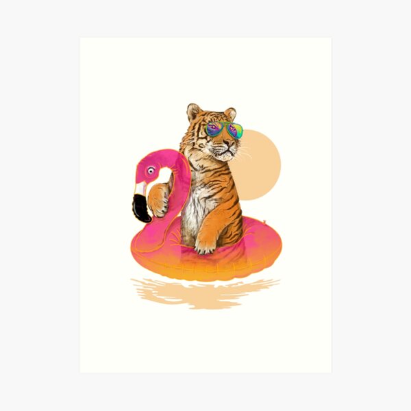 Chillin, Flamingo Tiger Art Print
