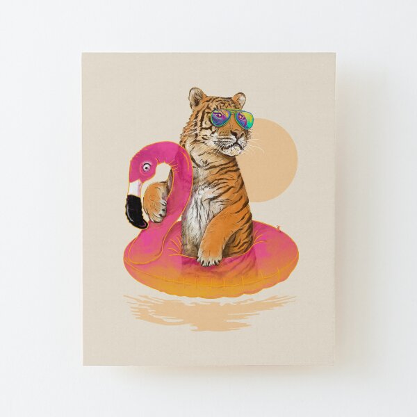 Chillin, Tigre De Flamingo Impression montée sur bois