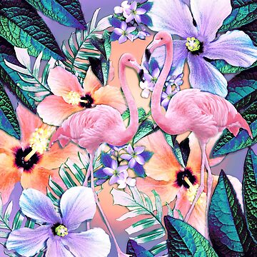 Artwork thumbnail, Lavender Jungle Flamingos by Nina May Designs