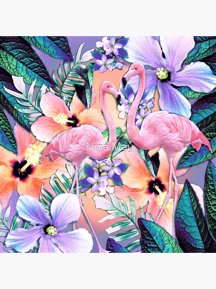 Thumbnail 3 of 3, Sticker, Lavender Jungle Flamingos designed and sold by ninabmay.