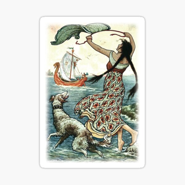 THE BLACK-BROWED MAID STOOD UPON THE BANK AS THE RED SHIP SAILED AWAY FROM NOVGOROD from the story VASILY THE TURBULENT in The Russian Story Book Sticker