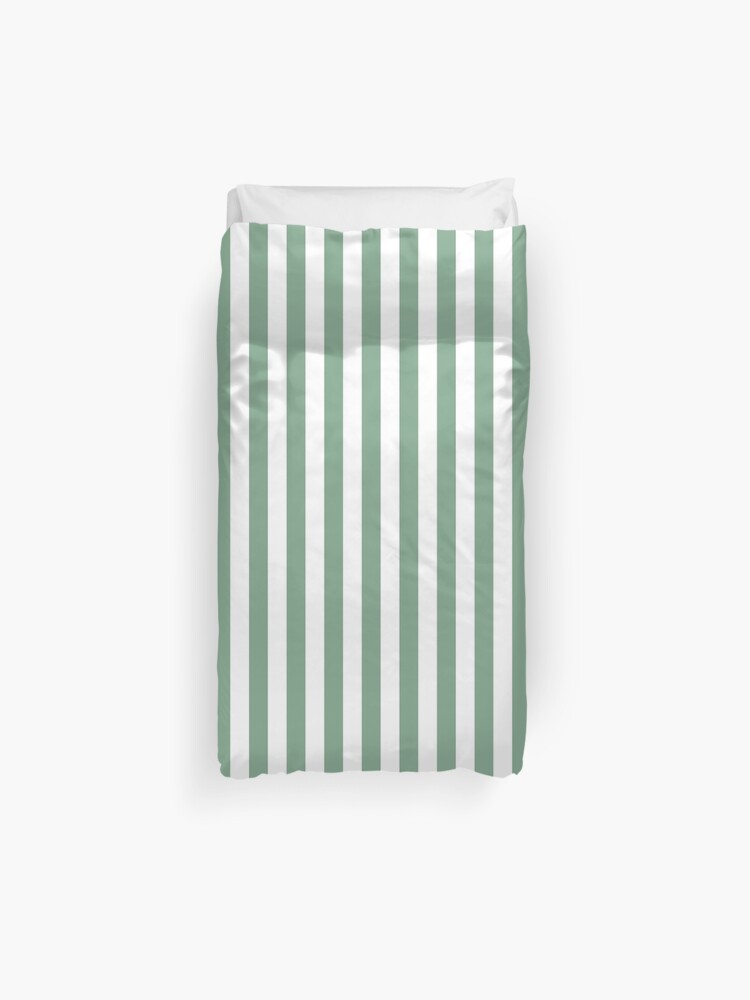 Sage Green And White Vertical Deck Chair Stripes Duvet Cover By