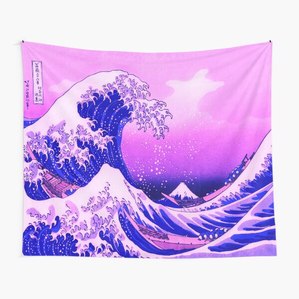Great Wave Vaporwave Aesthetic Pink Kanagawa Japanese Tapestry