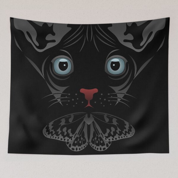 Item preview, "Big Ears, Big Eyes, and a Moth" Cat Face Black designed and sold by StairiArt.