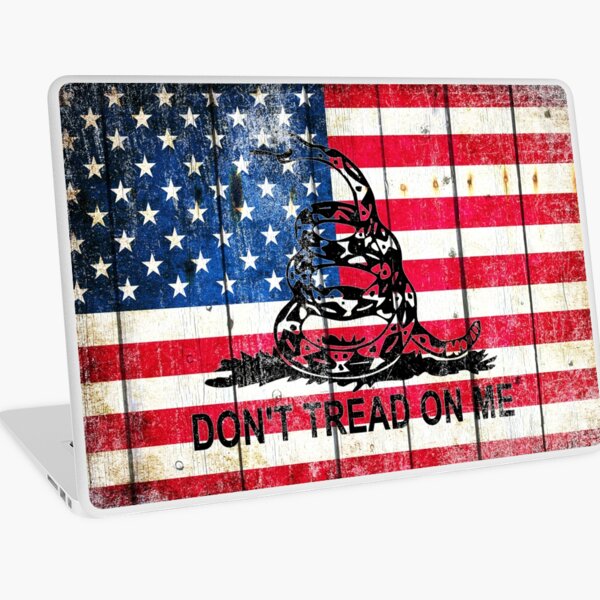 Viper On American Flag On Old Wood Planks Laptop Skin