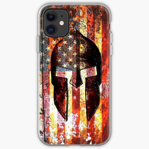 American Flag And Spartan Helmet On Rusted Metal Door - Molon Labe iPhone Soft Case