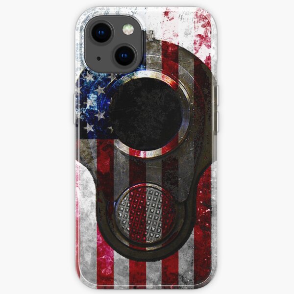 M1911 Colt 45 Muzzle And American Flag On Distressed Metal Sheet iPhone Soft Case