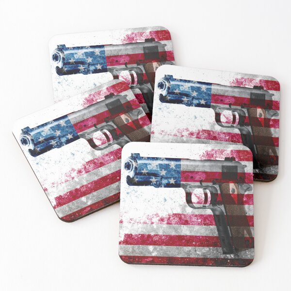 Item preview, M1911 Colt 45 And American Flag On Distressed Metal Sheet designed and sold by MolonLabeArt.