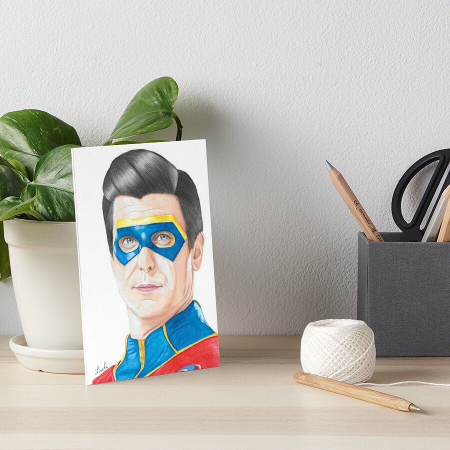 "Captain Man Heroic Traditional Drawing" Art Board Print by Linneke