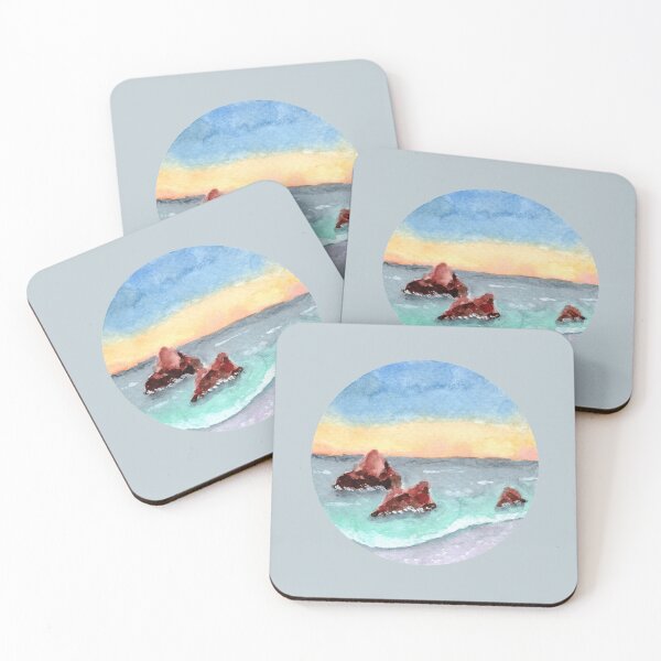 Item preview, Seascape at Sunset - Round - Watercolour Painting designed and sold by Pattokarts.