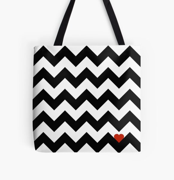 Heart & Chevron - Black/Classic Red All Over Print Tote Bag
