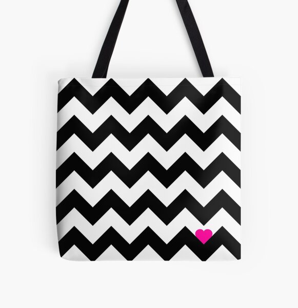 Heart & Chevron - Black/Pink All Over Print Tote Bag