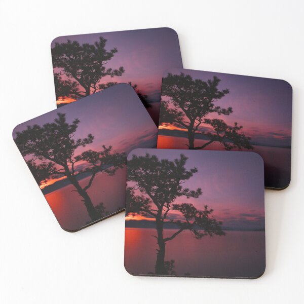 Montana sunset across Flathead Lake, Bigfork Montana Coasters (Set of 4)