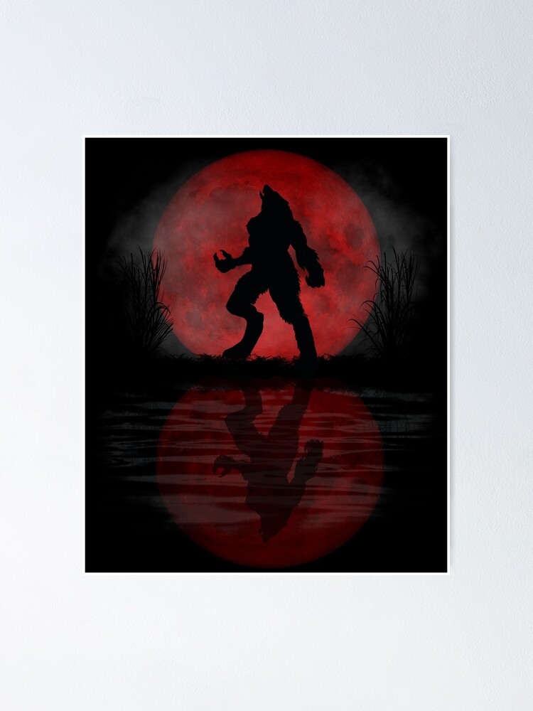 Póster «Hombre lobo bajo una luna llena de sangre Aullando Camiseta Regalo Hombre  lobo diseño de luna llena» de funnyg480 | Redbubble